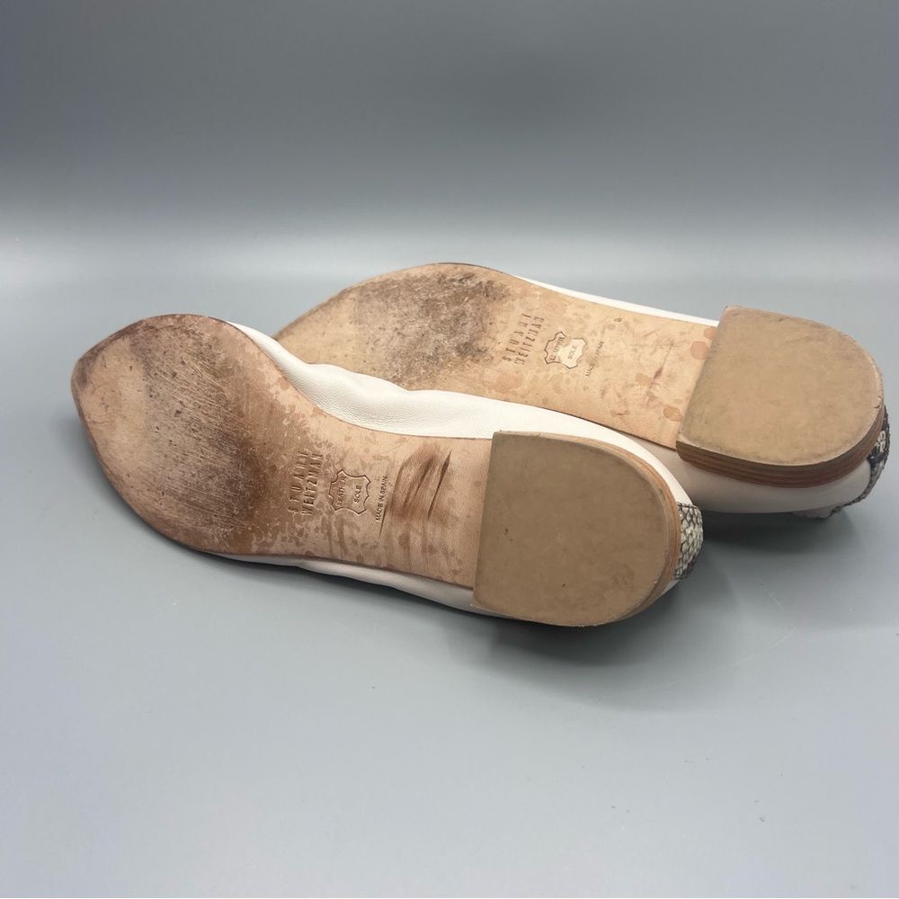 Stuart Weitzman Cream and Black Leather Snakeskin Women's Flats - Picture 5 of 6